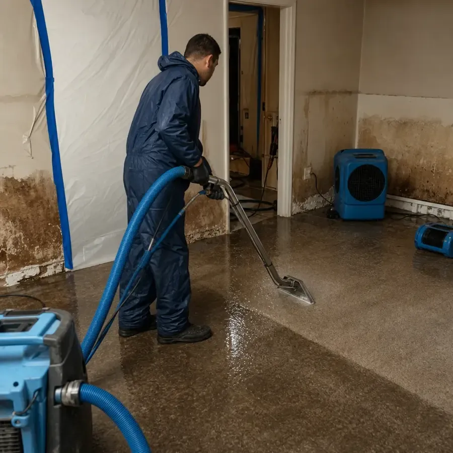 A restoration technician extracting water in a water damaged Elkridge, MD home