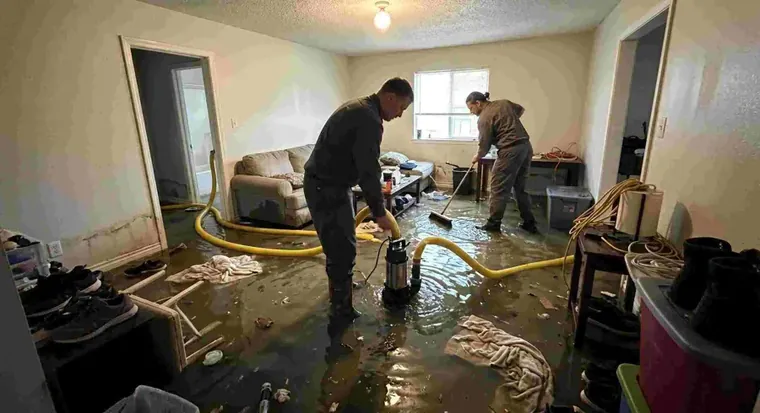A flooded finished basement being extracted in Elkridge, MD
