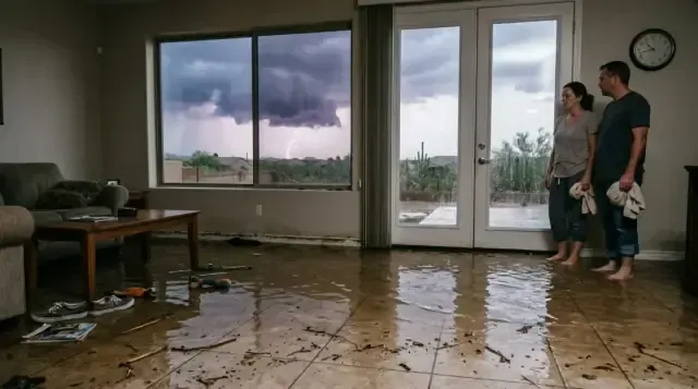 Roof and storm leak water damage through an Elkridge, MD ceiling